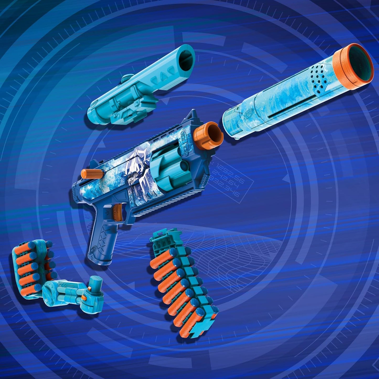 Nerf Loadout FrostFusion Blaster, 4 Interchangeable Attachment Accessories, 30 Nerf N1 Darts