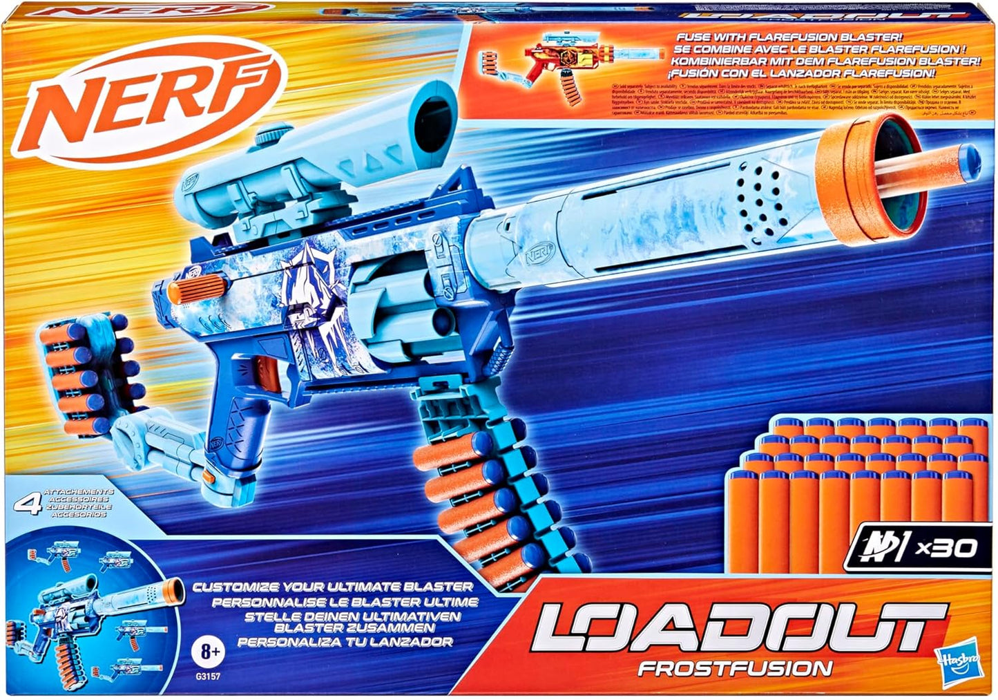 Nerf Loadout FrostFusion Blaster, 4 Interchangeable Attachment Accessories, 30 Nerf N1 Darts