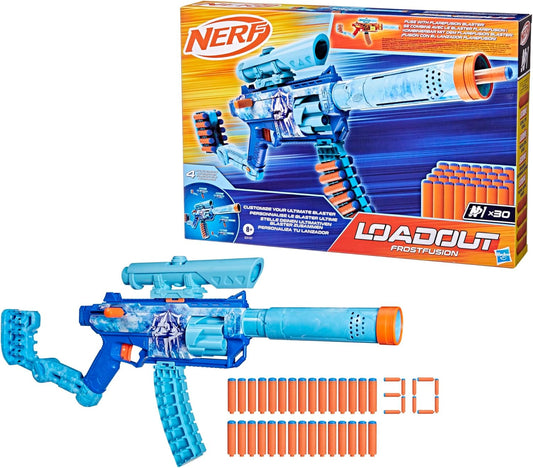 Nerf Loadout FrostFusion Blaster, 4 Interchangeable Attachment Accessories, 30 Nerf N1 Darts