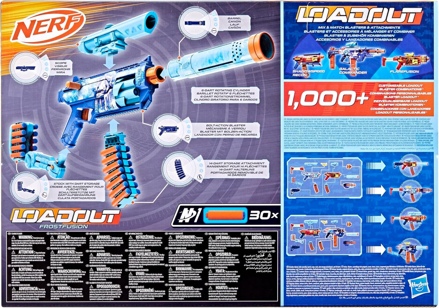 Nerf Loadout FrostFusion Blaster, 4 Interchangeable Attachment Accessories, 30 Nerf N1 Darts