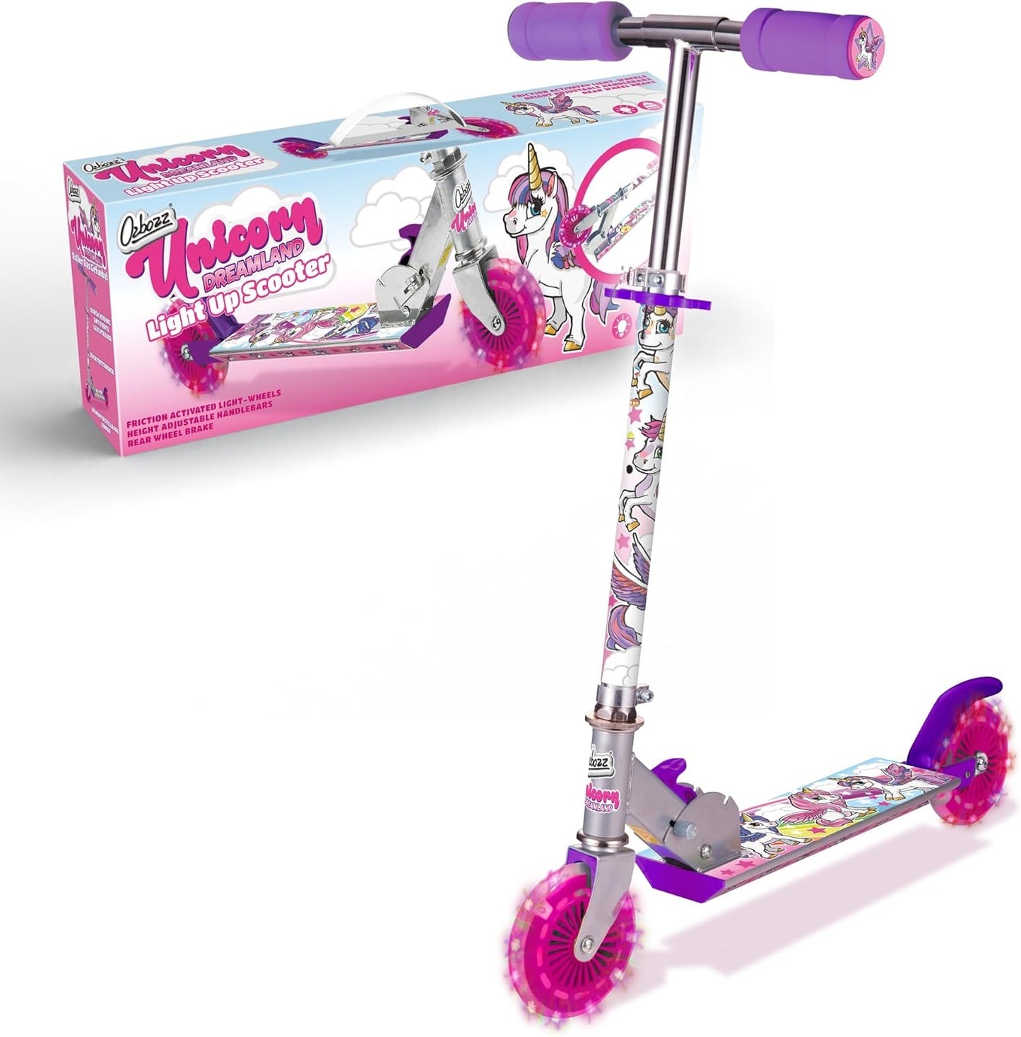 Ozbozz Dreamland Adjustable Light-Up Scooter: Unicorn - Kids Two Wheel Scooter,
