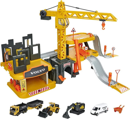 Majorette Volvo Craftix Construction Set with 5 Diecast Cars, Yellow