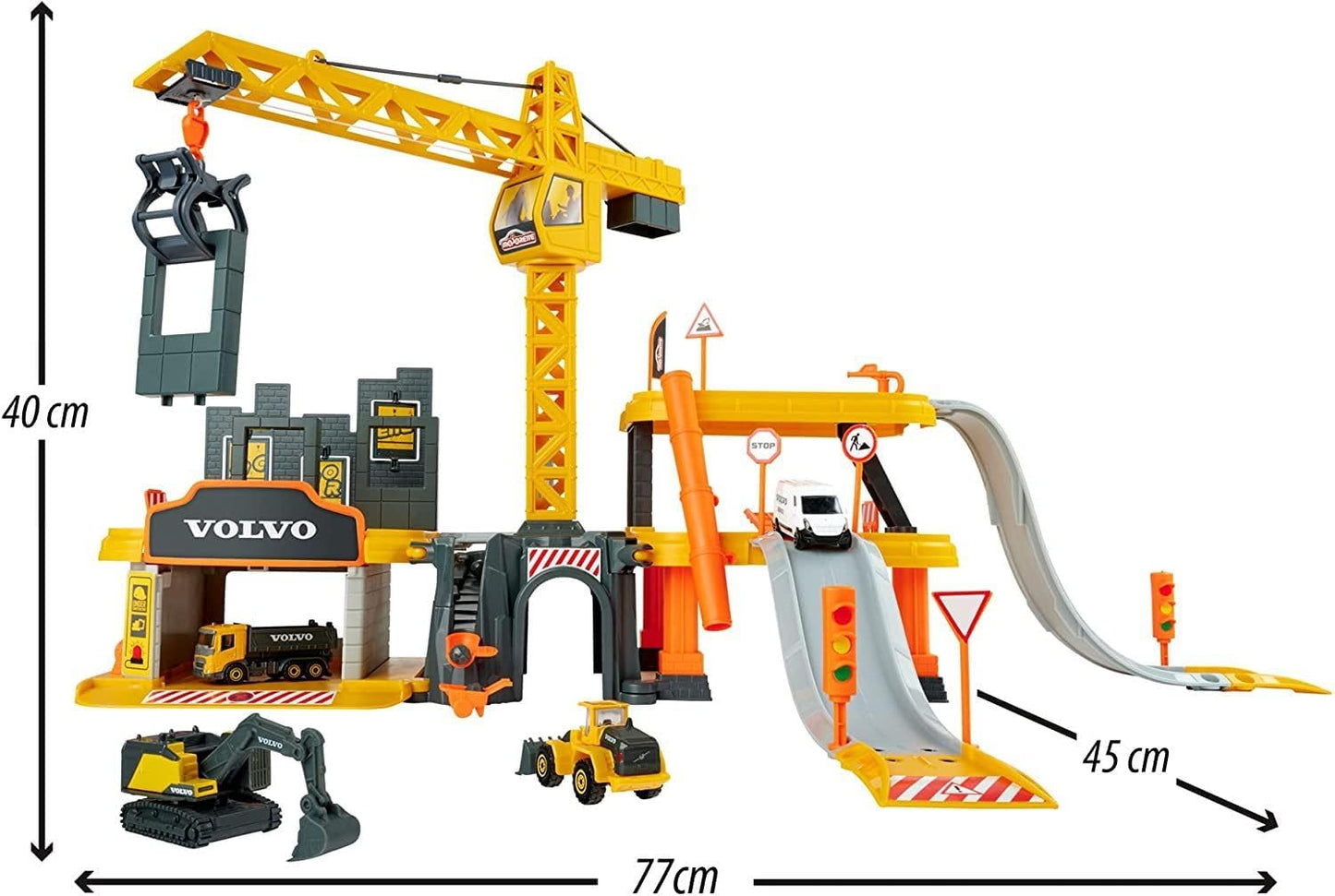 Majorette Volvo Craftix Construction Set with 5 Diecast Cars, Yellow